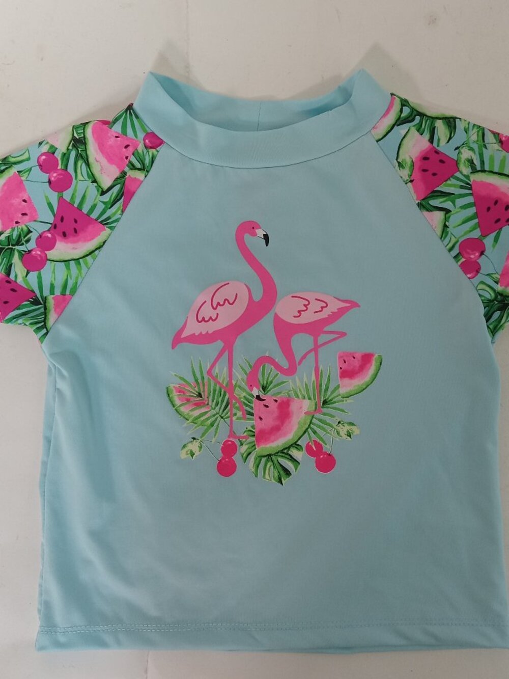Bella & Birdie L 12-14 Girl Swim Shirt Top Blue Pink Flamigo Cherry Watermelon